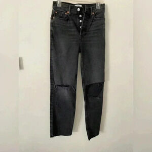 NEOT REDONE high waist straight leg ripped jeans in black size 26